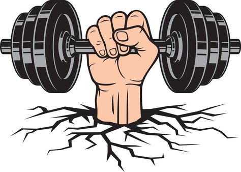 Hand Holding Dumbbell - Barbell. Gym, Bodybuilding or Sport Design. Motivation icon. Vector Illustration. Motivation Icon, Holding Dumbbell, Muscular Arm, Gym Vector, Motivation Illustration, Logos Gym, Gym Cake, Bodybuilding Logo, Gym Icon