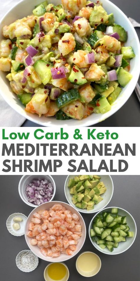 Keto Mediterranean Salad, High Protein Mediterranean Snacks, Pocos Meals, Mediterranean Diet High Protein, Keto Shrimp Recipes Low Carb Easy, Low Carb Shrimp Salad Recipes, Easy Mediterranean Diet Snacks, Low Carb Mediterranean Recipes Healthy, Mediterranean Ceviche