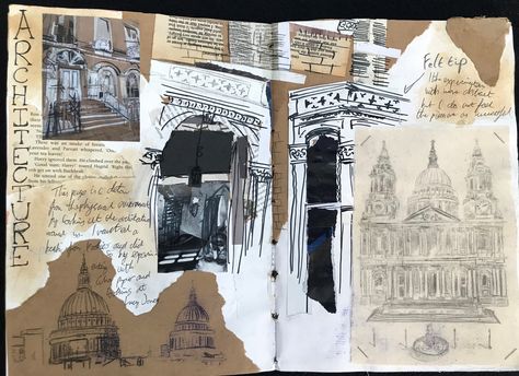 Sketchbook Pages Architecture, Buildings Title Page Gcse Art, Textiles Inspired By Architecture, Architecture Journal Sketchbooks, A Level Art Sketchbook Architecture, Gcse Art Architecture Mindmap, Gcse 3d Design, Architecture Textiles Sketchbook, Architecture Gcse Art Sketchbook