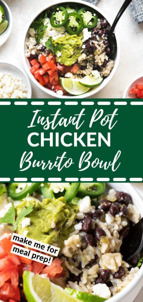 Instant Pot Chicken Burrito Bowls is an easy 30 minute meal that is great for meal prep or for a healthy weeknight dinner! The chicken is so tender and the flavors are unbelievable! You'll never want a burrito bowl without using your Pressure Cooker or Instant Pot again! #instantpot #burritobowl #healthydinner #krollskorner #easydinner #mealprep Instant Pot Chicken Burrito Bowl, Healthy Burrito Bowl, Teriyaki Chicken Rice Bowl, Chicken Burrito Bowls, 30 Minute Meals Easy, Chicken Burrito, Chicken Burrito Bowl, Healthy Weeknight Dinners, Burrito Bowls