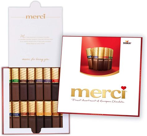 Merci Finest Assortment of Eight European Chocolates, 7 Ounce Box Only $4.53! Merci Chocolate, European Chocolate, Grocery Products, Famous Chocolate, Box Chocolate, Chocolate Liquor, Chocolate Gifts Basket, 26th Birthday, Candy Gift Box