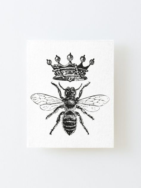 Vintage Bee Tattoo, Crown Black And White, Queen Bee Tattoo, Vintage Honey Bee, Bee Vintage, White Throw Blanket, Crown Black, Bee Wreath, Vintage Bee