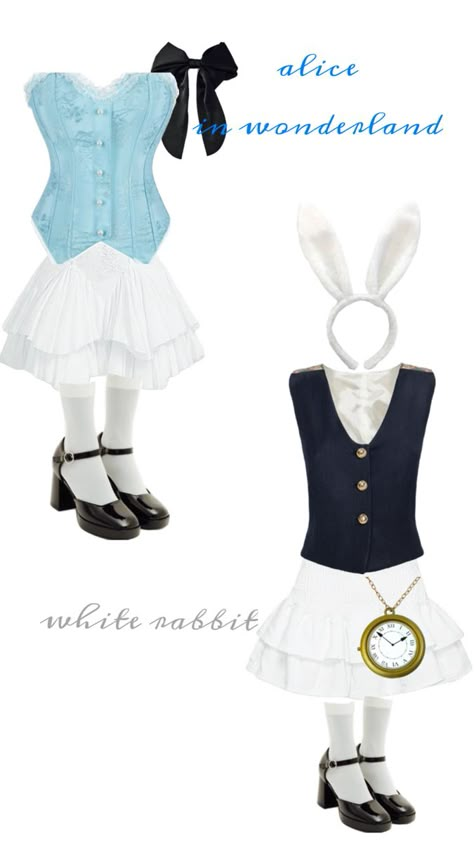 #halloweencostume #duohalloweencostume #whiterabbit #aliceinwonderland Tweedle Dee Tweedle Dum Costume Women, Alice In Wonderland Halloween Costume, Alice In Wonderland Halloween, Alice In Wonderland Diy, Tweedle Dum, Bunny Cosplay, Alice Costume, Cute Group Halloween Costumes, Tweedle Dee