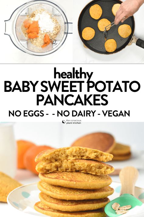 These Sweet Potato Pancake Baby recipe is the best baby led weaning sweet potato recipe from 6 months. They are soft, nourishing and healthy sweet potato pancakes made with no sugar and no eggs to prevent allergies. Plus, these are sweet potato oatmeal pancakes made with rolled oats to had plant-based proteins and fiber. 6 Month Pancakes, Baby Pancakes No Eggs, Sweet Potato Recipes For Babies, Baby Led Weaning 6 Months Recipes, Sweet Potato Blw, Baby Food 7 Month Old, Baby Leading Weaning Recipes, Baby Pancakes Recipe, Sweet Potatoes For Baby