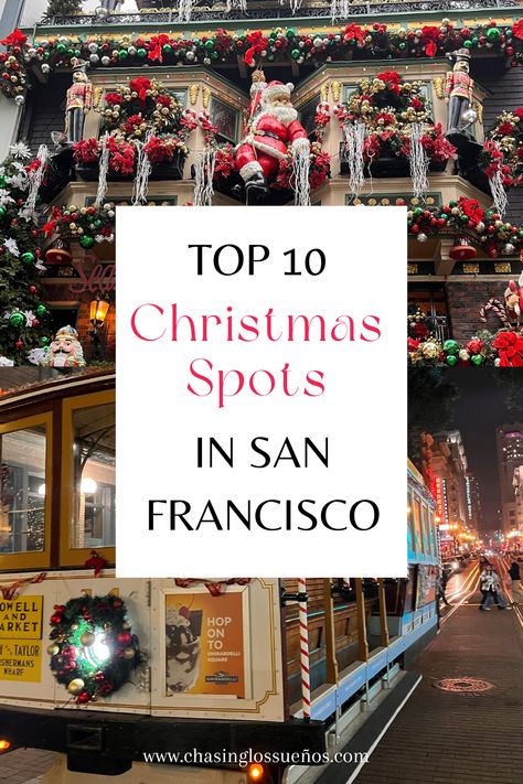 Top 10 spots to go to during Christmas in San Francisco. From the most infamous Christmas trees to a swing tucked away in the streets of San Francisco. San Francisco Christmas, Travel San Francisco, Christmas In San Francisco, Best Christmas, California Travel, Holiday Travel, Northern California, Christmas Spirit, The Christmas