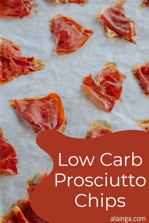 Low Carb Prosciutto Chips that you can snack on any time of the day. These baked low carb prosciutto chips are perfectly salty, high in protein and perfect for crumbling over foods and salads. Or simply as a paleo / keto / low carb snack. You can even serve them with your favorite dipping sauce. Prosciutto Chips, Low Carb Chips, Low Carb Snack, Time Of The Day, Low Carb Snacks, Dipping Sauce, Meal Planning, Food To Make, Bacon