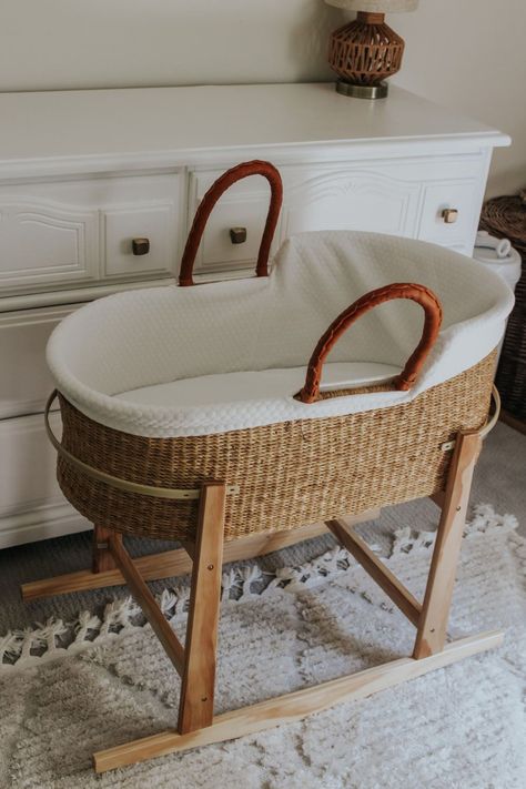 Moses Basket Rocking Stand, Bassinet And Crib, Nursery Moses Basket, Moses Bassinet With Stand, Boho Moses Basket, Moses Basket Living Room, Wicker Moses Basket, Moses Basket And Stand, Nursery With Bassinet