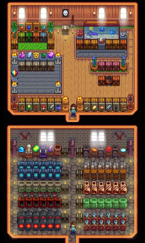 Stardew Valley Layout, Stardew Valley Tips, Stardew Valley Farms, Workshop Shed, Storage Shed Organization, Workshop Layout, Shed Organization, Farm Games, Farm Layout