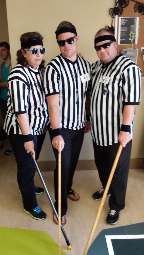 Three Blind Referees, from the BYU Utah game: Rhoda Gaufin, Cameron Garlick, and Cory Morgan. Referee Costume Halloween, Referee Costume, Trio Halloween Costumes, Halloween Games, Costume Halloween, Utah, Blinds, Halloween Costumes, Halloween