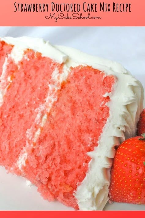 Strawberry Cake Mix Recipes, Doctored Cake Mix Recipes, Kiwi Cake, Cake Mix Doctor, Delicious Strawberry Cake, Cake Mix Recipe, Homemade Strawberry Cake, Doctor Cake, Strawberry Cake Easy