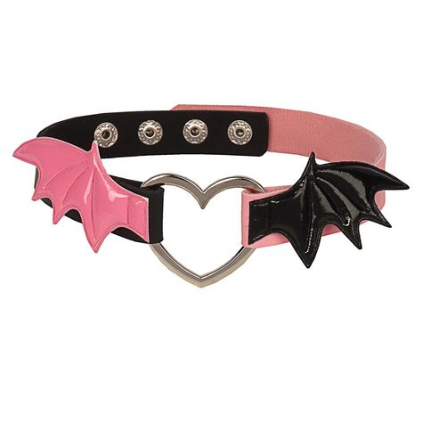 Fashion Black Leather Necklace Evil Wings, Pink Goth, Goth Choker, Goth Accessories, Black Leather Necklace, Heart Choker Necklace, Black Choker Necklace, Heart Choker, Black Choker