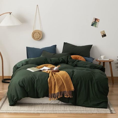 PRICES MAY VARY. 100% Jersey Knit Cotton ♥♥♥ Modern Soft 100% Jersey Knit Cotton Dark Green Duvet Cover Sets With Zipper Closure and Corner Ties. This bedding set is only a cover for duvet, not comforter set, no comforter or fluffy insert included. 【Premium Material】-- Modern full size olive green duvet cover sets are made of 100% jersey knit cotton fabric and feature OEKO-TEX Standard 100 Certified, natural and healthy, super soft, breathable, comfortable and skin-friendly. 【Package and Size】-- Dark Green Duvet, Green Duvet Cover, Green Bedding Set, Green Comforter, Green Duvet, Green Duvet Covers, Full Duvet Cover, Floral Duvet Cover, Green Bedding