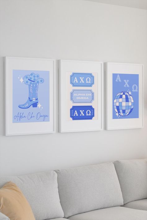 PLEASE NOTE - this is not a physical item, it is a digital download ONLY. Please give me a few days to send over the design as items are custom made to order.  Elevate your space with our stunning Blue Sorority Wall Art, designed for the modern sorority sister who wants to showcase her pride and style!  This wall art not only brightens up your space but also serves as a daily reminder of the bonds you share. Whether you're celebrating a special event or simply showing off your sorority pride, th Sorority Wall Art, Cowgirl Wall Decor, Preppy Sorority, Sorority Signs, Cowgirl Disco, Disco Art, Sorority Graphics, Sorority Art, Tiffany Theme