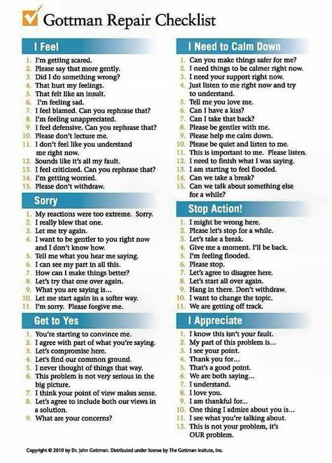 Mental repair list Gottman Worksheets, Gottman Repair, Gottman Repair Checklist, Gottman Method, Couples Therapy Worksheets, Relationship Repair, Gottman Institute, John Gottman, Premarital Counseling