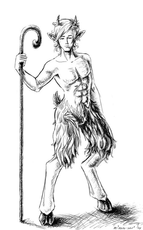 satyr by minako-sav on deviantART Satyr Drawing, Drawing For School, Mythical Creatures Drawings, Male Fairy, Devian Art, Characters Inspiration Drawing, Creature Drawings, Fantasy Costumes, Mythological Creatures