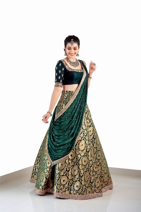 Lehengas - ANJU SHANKAR LABEL Lehenga Half Saree, Princess Cut Blouse Design, Black Sequin Crop Top, Sequins Lehenga, Tulle Outfit, Traditional Lehenga, Reception Outfit, Half Saree Lehenga, Wedding Lehenga Designs