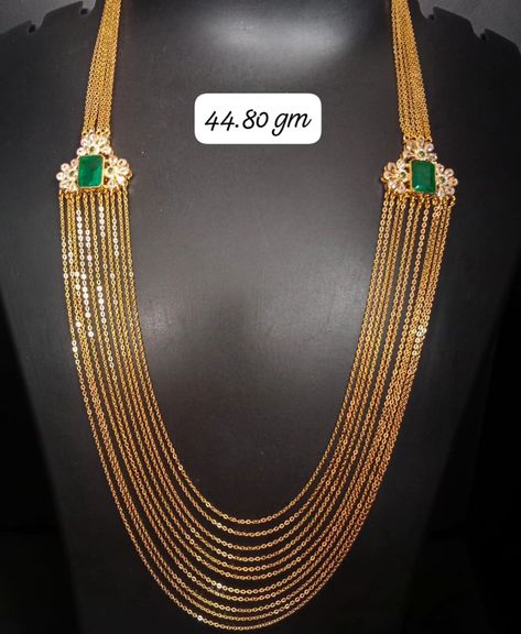 Chandraharam Lockets, Gold Haram Designs Indian, 1 Gram Gold Long Haram, Long Haram With Grams, Gold Antique Long Haram, Green Beads Long Haram Gold, Green Beads Long Haram, Mini Haram, Gold Haram Designs