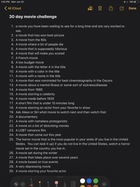 Comment below to share the movies you watched for each day Film Challenge 30 Day, 30 Day Movie Challenge, Movie Challenge, Movie Lists, 30 Days Challenge, Wedding Prep, Movie List, 30 Day Challenge, Very Excited