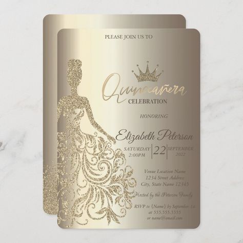 Quince Invitations Champagne, Champagne Invitations, Quince Stuff, 15th Birthday Party Ideas, Quinceañera Invitation, Debut Invitation, 17 Birthday, Quince Invitations, Quince Decorations