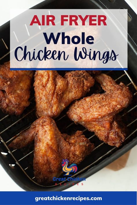 These air fryer whole chicken wings taste like deep-fried chicken without the flour, breading or oil. Learn how to make crispy whole wings in an air fryer with simple spices using this recipe. #recipes #chicken #chickenwings #appetizers Whole Fried Chicken, Whole Chicken Wings, Wings In The Air Fryer, Air Fryer Whole Chicken, Air Fryer Recipes Chicken Wings, Best Chicken Wing Recipe, Air Fry Chicken Wings, Cooking Chicken Wings, Great Chicken Recipes