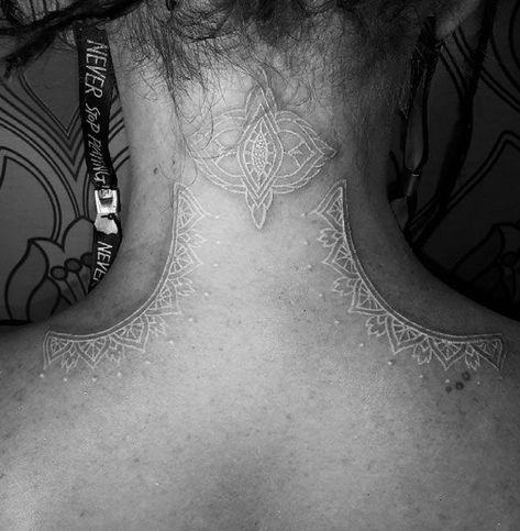 Fae Chronicles, Talisman Tattoo, Snow Flake Tattoo, White Ink Tattoo, Neck Tattoos, Spine Tattoo, White Tattoo, Dream Tattoos, Star Tattoos