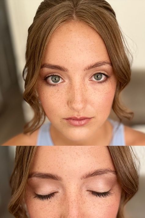 Natural Bridal Makeup For Pale Skin, Natural Makeup Freckles Green Eyes, Bridesmaid Makeup Freckles, Bridal Makeup For Freckles, Bridal Makeup With Freckles, Natural Makeup With Freckles, Natural Wedding Makeup Freckles, Natural Makeup For Freckled Skin, Wedding Makeup For Freckled Skin