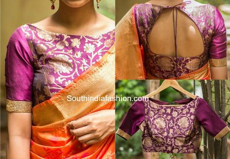 boat neck brocade saree blouse photo Saree Blouse Design Back, Saree Blouse Boat Neck, Blouse Design Back Neck, Blouse Design Back, Blouse Boat Neck, Saree Blouse Design, Brocade Blouse Designs, Boat Neck Blouse Design, Brocade Saree