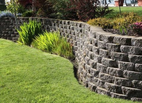 Decorative Retaining Walls, Retaining Wall Ideas, Landscaping Rocks, Diy Retaining Wall, Backyard Retaining Walls, Rock Retaining Wall, Sloped Backyard Landscaping, Building A Retaining Wall, Concrete Retaining Walls