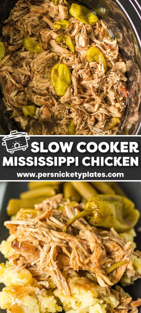 Instant Pot Mississippi Chicken Recipes, Crockpot Chicken Mississippi, Healthy Mississippi Chicken, Crock Pot Mississippi Chicken Recipes, Mississippi Crock Pot Chicken, Mississippi Pot Roast With Chicken, Ms Chicken Crockpot, Crockpot Mississippi Chicken Recipes, Crockpot Chicken Peppers