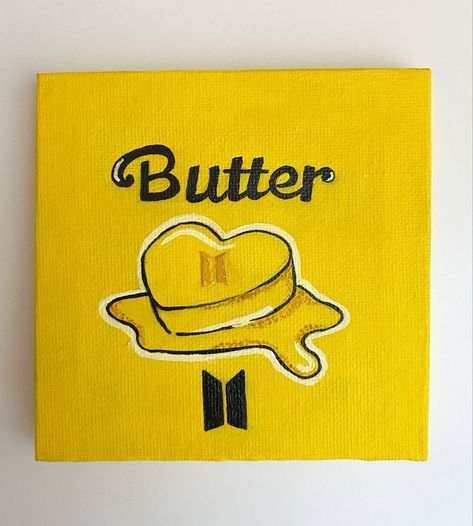 Butter Painting, Bts Painting, Bts Butter, Small Canvas Paintings, Cute Canvas Paintings, Canvas Painting Designs, Art Painting Gallery, Easy Doodles Drawings, Tableau Art