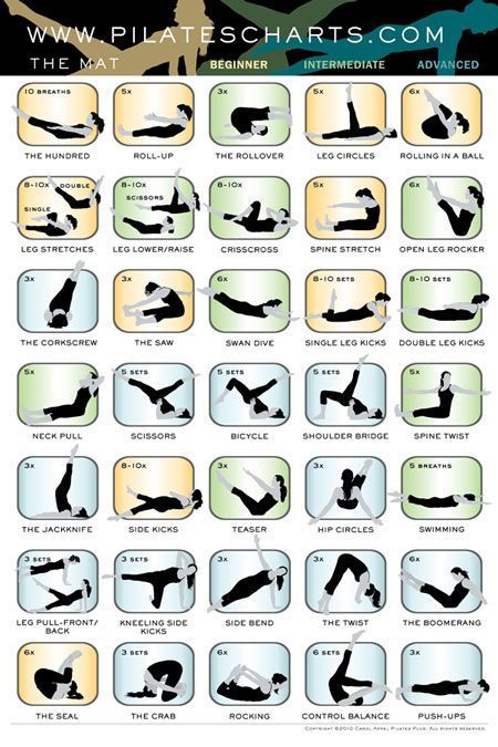 Mat Poster for Studio or Home Use-Get in Shape with These Pilates Exercises #Pilates Beginner Pilates, Workout Man, Pilates Moves, Pilates Exercises, Reformer Pilates, Pilates Video, Pilates Training, Joseph Pilates, Pilates For Beginners