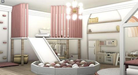 Bloxburg Mood Room Ideas, Bloxburg Costume Furniture, Bloxburg Large Bedroom Ideas, Twins Room Bloxburg, Bloxburg Loft Room Ideas, Bloxburg Play House, Girl Room Ideas Bloxburg, 3x3 Bloxburg Office, Kids Room Design Bloxburg