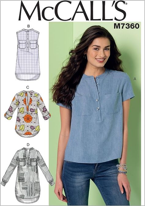 Tunic Sewing Patterns, Top Sewing, Mccalls Sewing Patterns, Top Sewing Pattern, Easy Sewing Patterns, Mccalls Patterns, Loose Fitting Tops, Henley Top, Womens Tunics