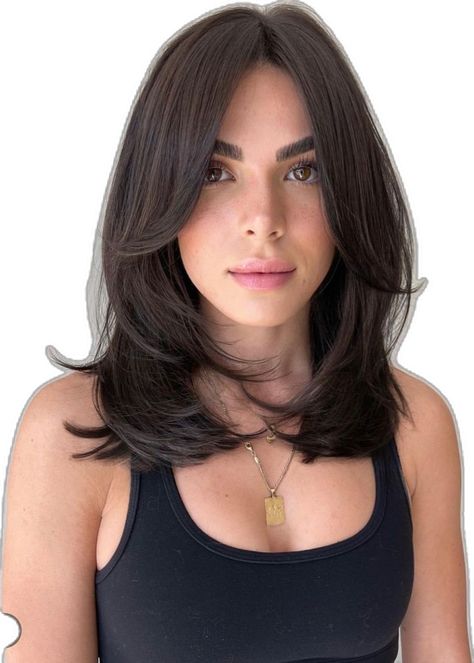 Simple Haircut For Short Hair, Layered Hair For Thick Wavy Hair, Bouncy Face Framing Layers, Short Brunette Hair With Layers And Curtain Bangs, Long Layers Collarbone Length, Cute Mid Length Haircut With Bangs, Hair Style 2024 Girl Medium, Layering Short Hair, Front Layers Short Hair Face Framing