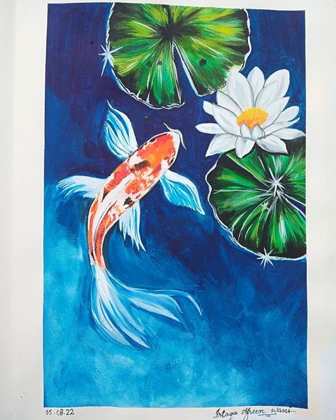 Realistic Drawings Animals, Impressionism Art Easy, Koi Fish Painting, Fish Paintings, Mother Painting, Koi Painting, Koi Art, Carpe Koi, Canvas Drawing