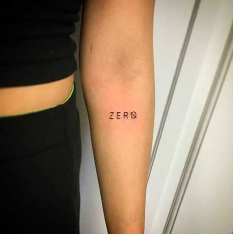 'Zero' Lettering Less Than Zero Tattoo, Zero Tattoo, Smaller Thighs, Tiny Panda, Lightning Bolt Tattoo, Places To Get Tattoos, Less Than Zero, Tattoo 2023, Bolt Tattoo