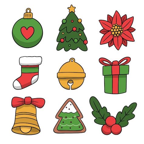 Colección de elementos navideños dibujad... | Free Vector #Freepik #freevector #elementos-navidenos #vacaciones-navidad #diciembre #feliz-navidad Christmas Decor Ideas Drawing, Christmas Decor Drawing, Christmas Cute Drawing, Immagini Grinch, Christmas Decorations Drawings, Christmas Draw, Christmas Stickers Printable, Xmas Stickers, Easy Christmas Drawings