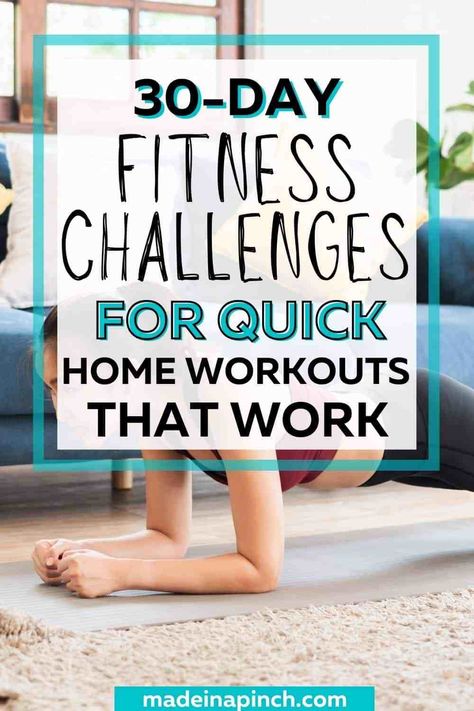 Want to feel great but don't have time to work out? Not anymore! Check out this list of 30-Day Fitness challenges that take only a tiny part of your day but will make you feel incredible in just 30 days! Doing 30-day workout challenges helps you always push yourself while keeping your workouts fun, interesting, and perfect for your fitness level! Click for the BEST 30-day fitness challenges for busy moms! #fitness #workout #30dayfitnesschallenge #homeworkout | Made in A Pinch @madeinapinch Best 30 Day Workout Challenge, 30 Day Exercise Plan, Get In Shape In 30 Days, 10 Day Challenge Fitness, 30 Day Strength Challenge, 30 Day Toning Workouts For Women, Loss Weight In 30 Days, 30 Day At Home Workout Challenge, 30 Day Fitness Challenge For Beginners