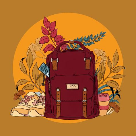 Backpack Inktober, Hike Illustration, Backpack Illustration, Backpack Drawing, My Essentials, Backpack Art, Walk In The Forest, Inktober 2024, Boho Backpack