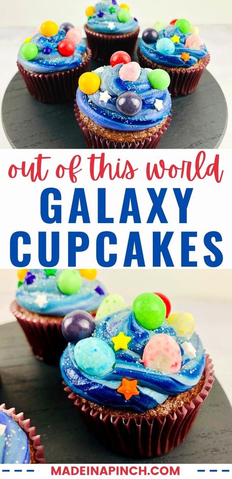 Galaxy Frosting, Childrens Party Food, Colored Frosting, Galaxy Cupcakes, Space Cupcakes, Birthday Cupcakes Boy, All The Planets, Cupcakes For Boys, Planets And Stars