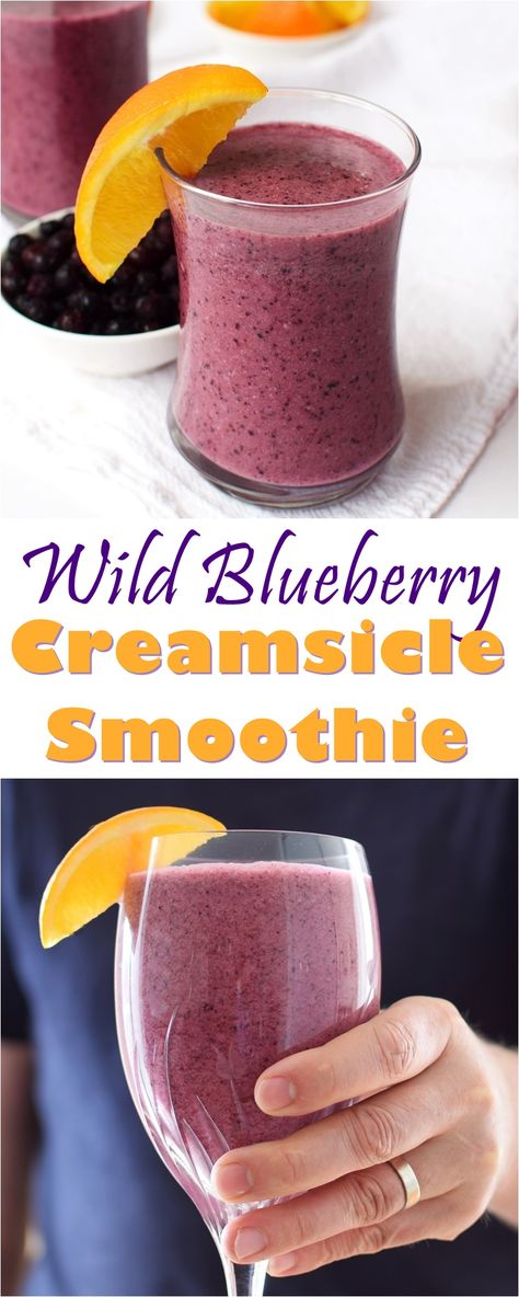 Wild Blueberry Orange Creamsicle Smoothie Recipe (just 4 ingredients!) - healthy, vegan, paleo Orange Creamsicle Smoothie Recipe, Blueberry Recipes Easy, Orange Creamsicle Smoothie, Orange Banana Smoothie, Blueberry Orange, Creamsicle Smoothie, Orange Smoothie, Blueberry Juice, Smoothie Bowl Recipe