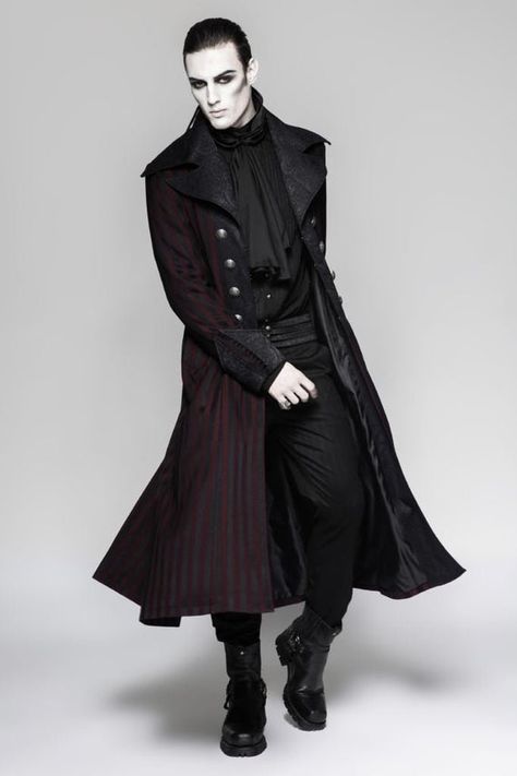 Men's Trench Coat Steampunk Gothic Style Wide Accent Collar Vegan Leather ~ Long Jacket Coat For Man, Gothic Trench Coat, Leather Long Jacket, Brocade Coat, Victorian Coat, Dashiki Fashion, Chinese Prints, Leather Waistcoat, Gothic Ideas