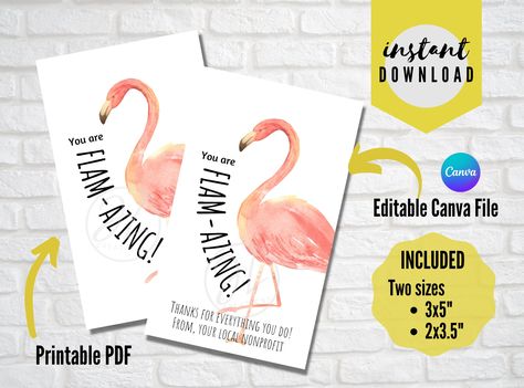 Flamingo Tags Free Printable, Flamingo Thank You Card, Flamingo Teacher Appreciation, Nonprofit Ideas, Recognition Ideas, Teacher Appreciation Themes, Teacher Gift Tags, Volunteer Appreciation, Flamingo Gifts