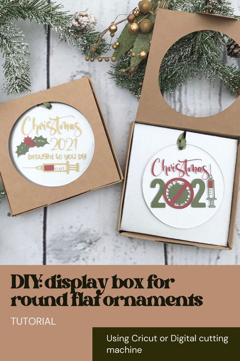 Transform your holiday gifts into something truly special with our DIY Flat Ornament Box Tutorial! 🎄✨ Learn how to create custom boxes for flat acrylic ornaments using your Cricut machine. Perfect for adding a personal touch to your decorations, gifting cherished ornaments, or selling at craft shows. #DIYOrnamentBox #CricutCrafts #HolidayGifts How To Package Ornaments To Sell, Cricut Ornament Box, Ornament Packaging Ideas, Acrylic Ornaments Diy, Diy Display, Acrylic Ornaments, Box Tutorial, Ornament Display, Craft Shows