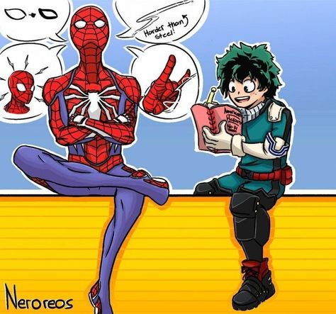 Spidey is giving tips Spider Mans, Fandom Crossover, My Hero Academia Memes, Buko No Hero Academia, The Spider, Cartoon Crossovers, Anime Memes Funny, Stardew Valley, Anime Crossover