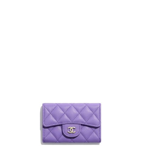 CHANEL Classic Card Holder Grained Calfskin & Gold-Tone Metal, Purple  - AP0214Y33352N6510 - Small Leather Goods Purple Chanel, Designer Card Holder, Japanese Handbag, Purple Card, Fashion Purple, Purple Cards, Mode Chanel, Fashion Chanel, Chanel Official