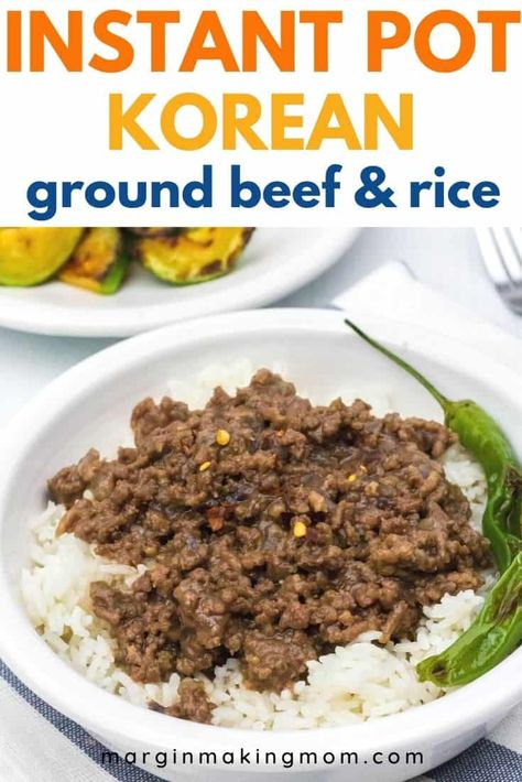 This easy recipe for Instant Pot Korean ground beef and rice is a cinch to make! Everything cooks at the same time in the Instant Pot, so you can enjoy a better-than-takeout Asian-inspired meal at home! Ground Beef Recipes Instant Pot, Instant Pot Korean, Instant Pot Asian, Korean Ground Beef, Beef Recipe Instant Pot, Rice On The Stove, Ground Beef Rice, Ground Beef And Rice, Pressure Cooking Recipes