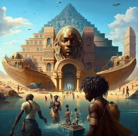 Black Egyptian Art, African Kingdom Fantasy Art, Black God Art, African Fantasy Art, Black Fantasy Art, Afro Futuristic, Afrofuturism Art, African Mythology, Black God