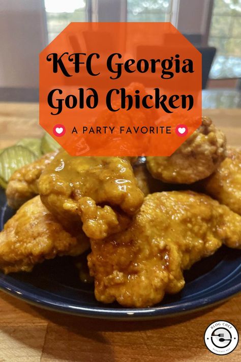 This is a copycat recipe from KFC's limited edition Georgia Gold Chicken -- fried boneless chicken tenders tossed in a tangy honey mustard sauce. Georgia Gold Chicken Recipe Kfc, Kfc Georgia Gold Sauce Recipe, Kfc Honey Mustard Sauce, Georgia Gold Sauce Recipe, Gold Fever Sauce Recipe, Honey Gold Sauce, Sauce For Fried Chicken, Georgia Recipes, Gold Sauce