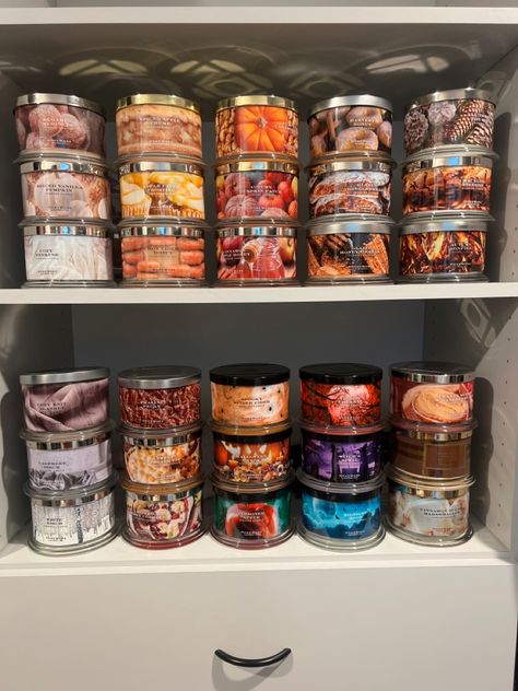 Homeworx collection, Homeworx candles, candle collection Candle Making Storage, Candle Storage Ideas Organizing, Candle Organization Storage, Candle Storage Ideas, Candle Collection Storage, Thrifted Candle Containers, Diy Candles Scented, Bath N Body Works, Candle Collection